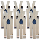 6x Mens Suspenders Braces Adjustable Strong Clip On Elastic Formal Wedding BULK - Sand - Front View
