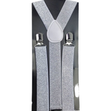 6x Mens Suspenders Braces Adjustable Strong Clip On Elastic Formal Wedding BULK - White (Glitter) - Side View