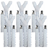 6x Mens Suspenders Braces Adjustable Strong Clip On Elastic Formal Wedding BULK - White (Sequin) - Front View