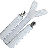6x Mens Suspenders Braces Adjustable Strong Clip On Elastic Formal Wedding BULK - White (Sequin) - Side View