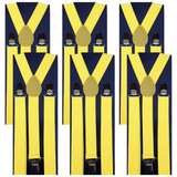 6x Mens Suspenders Braces Adjustable Strong Clip On Elastic Formal Wedding BULK - Yellow - Front View