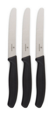 3x Victorinox Standard Wavy Edge Steak and Tomato Knife - Black - Front View