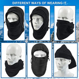 Windproof Thermal Fleece Balaclava Beanie Hat Full Face Mask Ski - Black - Top-Down View