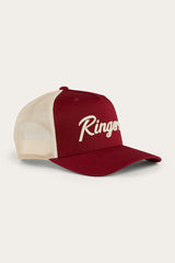 Ringers Western Hackett Trucker Baseball Cap Hat in Burgundy - Top-Down View