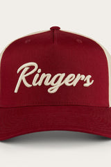 Ringers Western Hackett Trucker Baseball Cap Hat in Burgundy - 45-Degree Angle