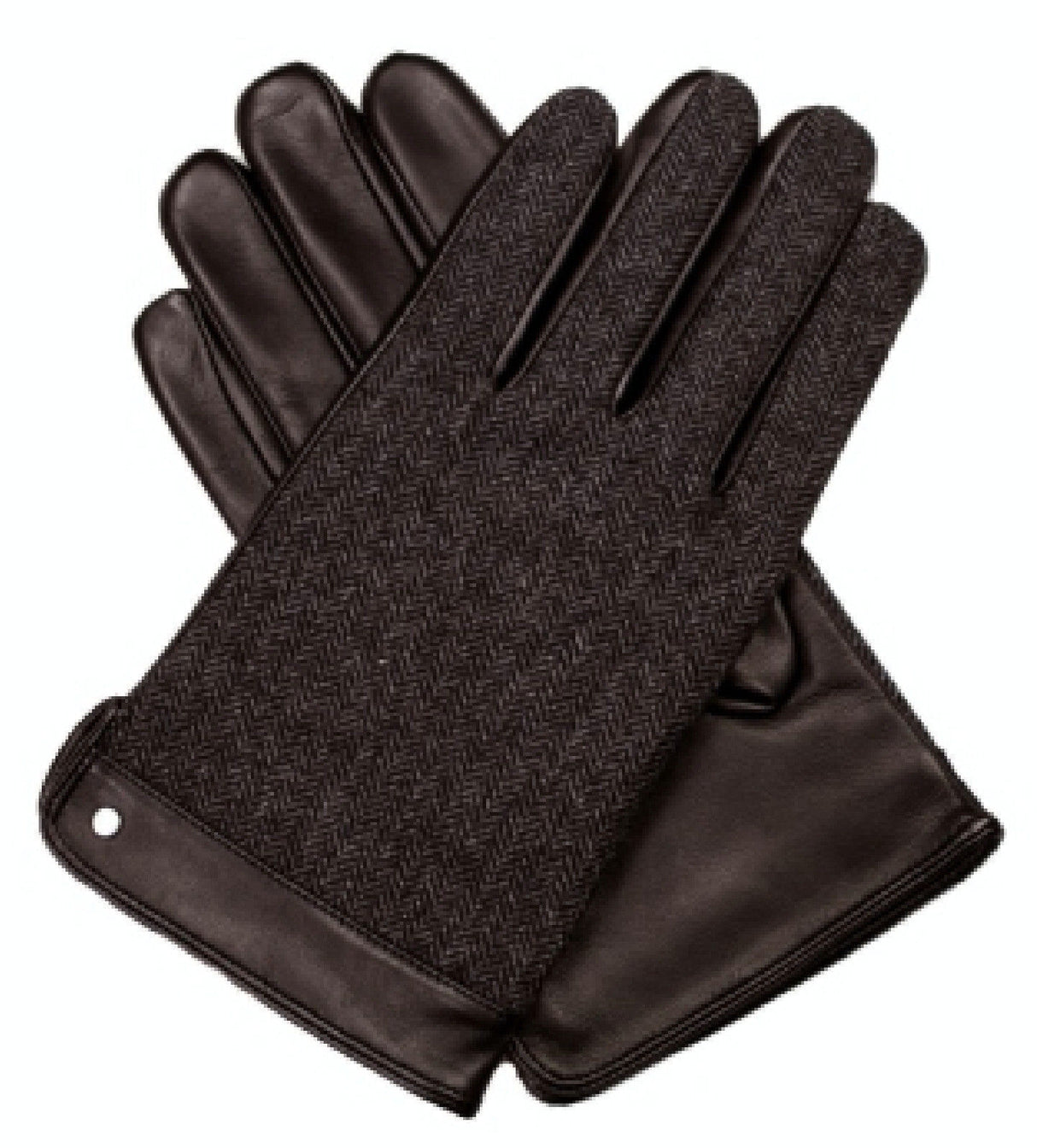 Dents Men's Herringbone Leather and Wool Gloves - Fleece Lined Warmth - Brown - Size Small