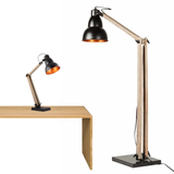 2x Lamps - Faroe Scandi Floor + Table Desk Light Modern Natural Wooden Retro - Front View