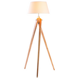 Large Tripod Floor Lamp Linen Shade Modern Bamboo Wooden Retro Twist Light - Front View