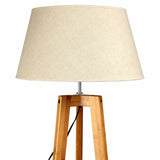155cm Large Bamboo Wooden Tripod Floor Lamp w Beige Linen Light Shade - Top-Down View