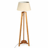 155cm Large Bamboo Wooden Tripod Floor Lamp w Beige Linen Light Shade - Rear View