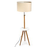 165cm Adjustable Bamboo Tripod Floor Lamp Light with Linen Shade & Built-In Table - Side View