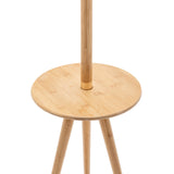 165cm Adjustable Bamboo Tripod Floor Lamp Light with Linen Shade & Built-In Table