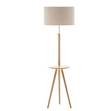 165cm Adjustable Bamboo Tripod Floor Lamp Light with Linen Shade & Built-In Table - Extra Image