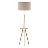 165cm Adjustable Bamboo Tripod Floor Lamp Light with Linen Shade & Built-In Table - Extra Image