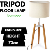 73cm Bamboo Tripod Table Lamp Light Modern Vintage w Beige Linen Shade - Front View