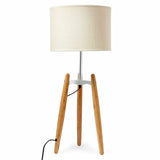 73cm Bamboo Tripod Table Lamp Light Modern Vintage w Beige Linen Shade - Top-Down View
