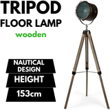 153cm Nautical Tripod Floor Lamp w Matte Grey Lamp Head Searchlight Spot Light - Front View