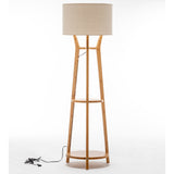 168cm Large Bamboo Wooden Tripod Floor Lamp Light Modern Linen Shade w Shelves - Front View