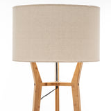 168cm Large Bamboo Wooden Tripod Floor Lamp Light Modern Linen Shade w Shelves - Side View