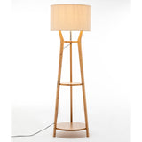 168cm Large Bamboo Wooden Tripod Floor Lamp Light Modern Linen Shade w Shelves - Top-Down View