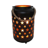 25cm Metal LED Lantern Light w Rope Hanger Star Design Lamp - Large - Front View