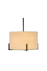 Scandinavian Minimalist Metal Pendant Light with Linen Shade - Matte Black - Side View