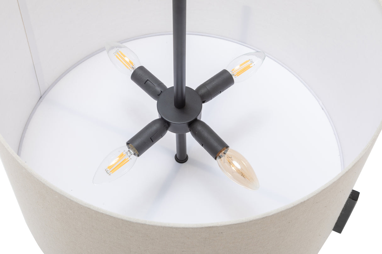 Scandinavian Minimalist Metal Pendant Light with Linen Shade - Matte Black