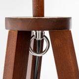 Natural Wooden Tripod Floor Lamp w/ Round Shelf + Off White Linen Shade - Cherry - Rear View