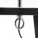 Eiffel 3 Tier Natural Wood Floor Lamp w/ Storage Shelves + Off White Linen Shade - Close-Up Angle