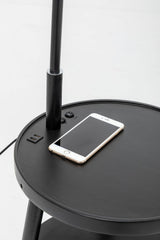 Naples Tripod Floor Lamp Shelf Storage Drawer Bed Side Table Light w/ USB Charger - Rear View