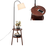 Naples Tripod Floor Lamp Shelf Storage Drawer Bed Side Table Light w/ USB Charger - Front View