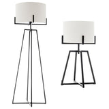 Modern Dimmable Floor Lamp + Table Desk Lamp w/ Linen Shade Scandi - Matte Black - Front View