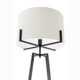 Modern Dimmable Floor Lamp + Table Desk Lamp w/ Linen Shade Scandi - Matte Black - 45-Degree Angle