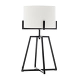 Modern Scandi Metal Dimmable Table Desk Lamp Light w/ Linen Shade - Matte Black - Front View