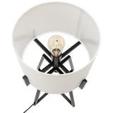 Modern Scandi Metal Dimmable Table Desk Lamp Light w/ Linen Shade - Matte Black - Rear View