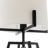 Modern Scandi Metal Dimmable Table Desk Lamp Light w/ Linen Shade - Matte Black - Low Angle