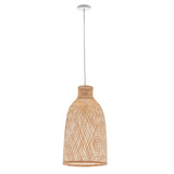 Natural Woven Bamboo Cone Pendant Lamp Hanging Light Bell Shade Boho Tropical - Front View