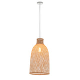 Natural Woven Bamboo Cone Pendant Lamp Hanging Light Bell Shade Boho Tropical - Side View