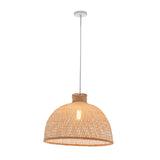 Natural Hand Woven Bamboo Dome Pendant Lamp Hanging Light Rattan Style - Front View