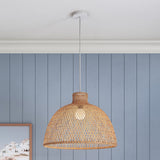 Natural Hand Woven Bamboo Dome Pendant Lamp Hanging Light Rattan Style - Low Angle