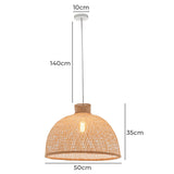 Natural Hand Woven Bamboo Dome Pendant Lamp Hanging Light Rattan Style - Extra Image