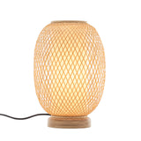 Natural Woven Bamboo Oval Table Lamp Light Shade Boho Tropical Coastal - Front View