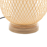 Natural Woven Bamboo Oval Table Lamp Light Shade Boho Tropical Coastal - Rear View