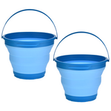 2x 7L Foldable Collapsible Silicone Bucket for Home/Hiking/Camping/Fishing -Blue - Front View