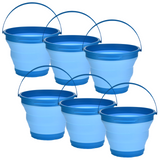 6x 7L Foldable Collapsible Silicone Bucket for Home/Hiking/Camping/Fishing -Blue - Front View