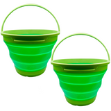 2x 7L Foldable Collapsible Silicone Bucket for Hiking/Camping/Fishing - Green - Front View