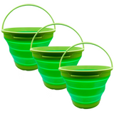 3x 7L Foldable Collapsible Silicone Bucket for Hiking/Camping/Fishing - Green - Front View