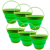 6x 7L Foldable Collapsible Silicone Bucket for Hiking/Camping/Fishing - Green - Front View