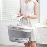 28L Foldable Laundry Washing Basket with Handle Collapsible - Grey/White - Side View