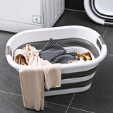 40L Collapsible Laundry Basket Washing Clothes w/Handles Bin Foldable - Grey/White - Close-Up Angle